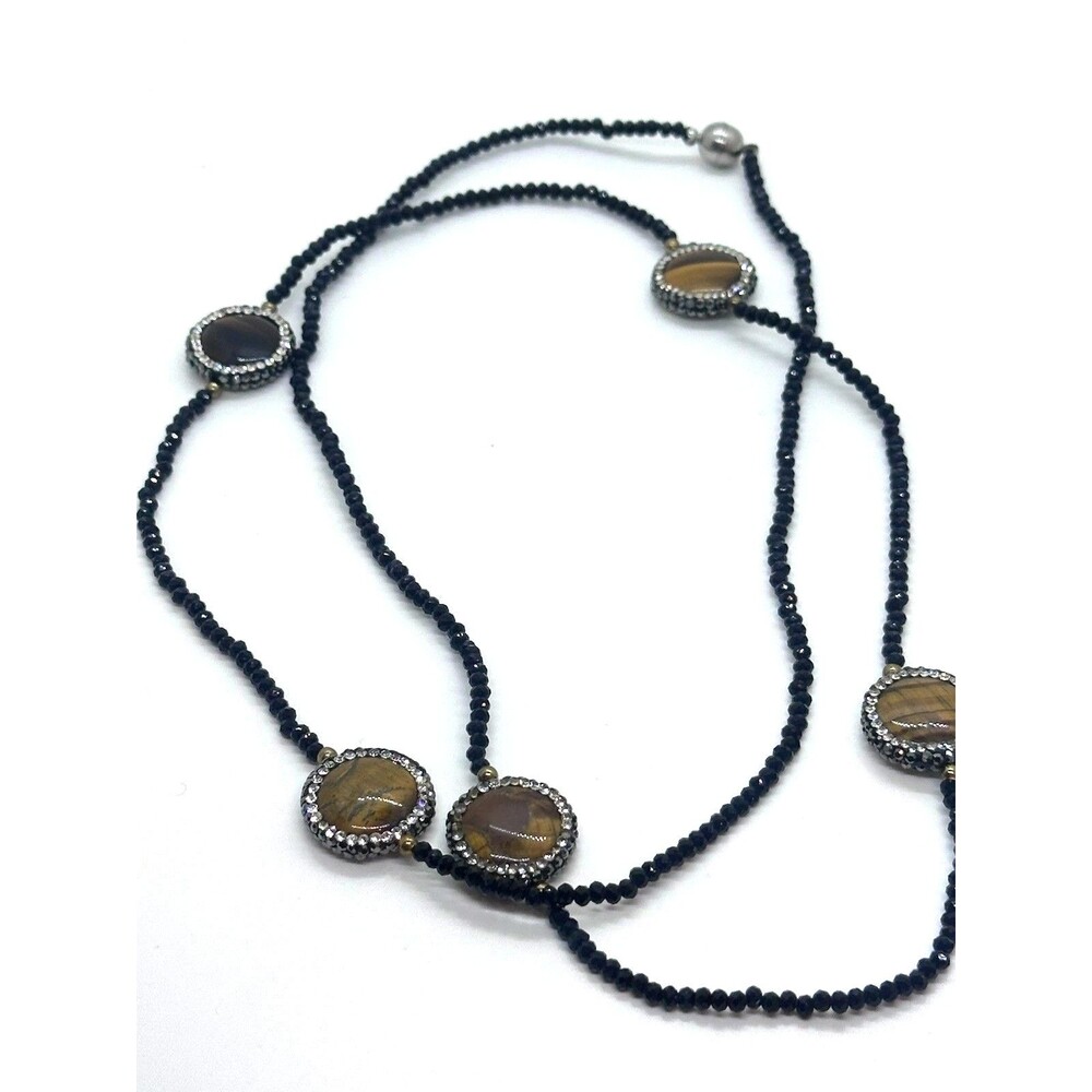 Tiger Eye Black Faceted Glass Bead Wrap Necklace Bracelet Magnetic Clasp Boho
